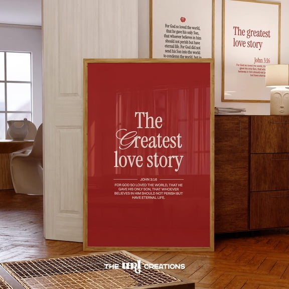 Minimalist Christian Wall Art Red, John 3:16 Bible Verse Poster, Valentines Day Decor, Scripture Wall Art Wall Art, Modern Wall Decor, 8x12 UNFRAMED