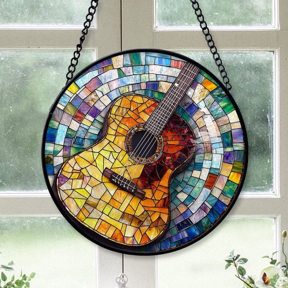Minimalist Christmas Gift - Guitar Musicals Christmas Stained Glass Hanging Ornament - Farmhouse Holiday Decor, Thoughtful Xmas Gift for Family & Friends, Keepsake 2025