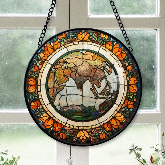 Minimalist Christmas Gift - World map Stained Glass Hanging Ornament - Farmhouse Christmas Tree Decor, Gift for Dad, Mom, Friends, Family Keepsake 2025