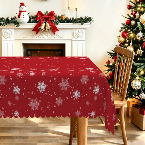 Minimalist Christmas Rectangle Tablecloth,Waterproof Oli-Proof Red Table Cover,52x70 Inch