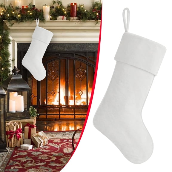 Minimalist Christmas Stocking, 19.68 in Plain Velvet Hanging Stocking with Fold-Over Cuff for Fireplace Mantel, White, YDYB