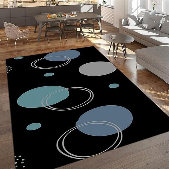Minimalist Circle Art Area Rugs, Blue Grey Irregular Geometric Easy Clean Rug, Soft Non-Skid Carpet Throw Rug For Kids Teen Girls Boys Bedroom Living Room Bathroom Office 5 x 8ft