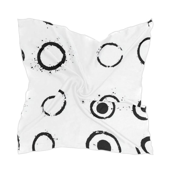 Minimalist Circle Pattern 23.62x23.62in Square Scarf Silk like Fabric Single Sided Print with 10 Hair Clips