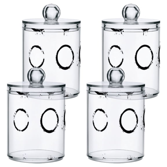 Minimalist Circle Pattern Bathroom Canisters Set of 4 Translucent Plastic Storage for Cotton Pads and Floss