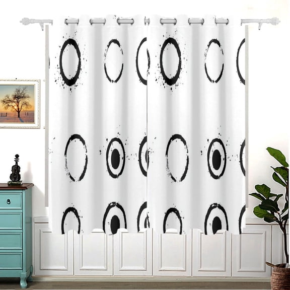 Minimalist Circle Pattern Thermal Blackout Curtains 63x55 Inch 2 Panels Grommet Window Drapes for Bedroom Living Room