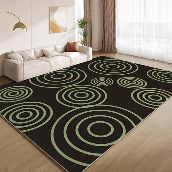 Minimalist Circle Print Area Rugs, Black Green Vintage Carpet, Washable Non Slip Low Pile Soft Rug for Living Room Bedroom Office Decor Mat 2x3ft