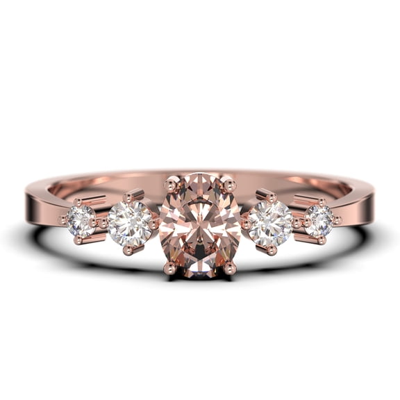 Minimalist Classic 0.65 Carat Oval Cut Morganite And Diamond Moissanite Engagement Ring, Wedding Ring in 925 Sterling Silver With 18k Rose Gold Plating, Gift, Promise Ring, Anniversary Ring