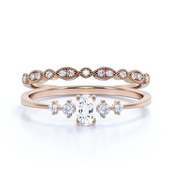 Minimalist Classic 1.15 Carat Oval Cut Diamond Moissanite Engagement Ring, Fairy And Dainty Ring, Wedding Ring in 10k Solid Rose Gold, Gift For Woman, Promise Ring, Bridal Rings Set