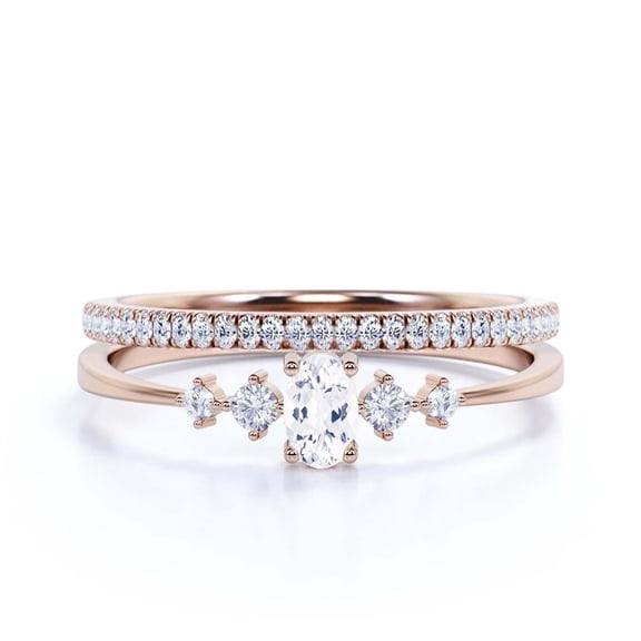 Minimalist Classic 1.15 Carat Oval Cut Diamond Moissanite Engagement Ring, Fairy And Dainty Ring, Wedding Ring in 10k Solid Rose Gold, Gift For Woman, Promise Ring, Bridal Rings Set