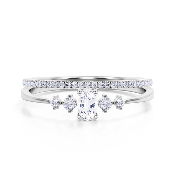Minimalist 1.15 Carat Oval Cut Moissanite & Diamond Bridal Set in 10k White Gold