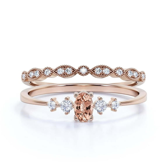 Minimalist Classic 1.15 Carat Oval Cut Morganite And Diamond Moissanite Engagement Ring, Wedding Ring in 925 Sterling Silver With 18k Rose Gold Plating, Gift, Promise Ring, Bridal Rings Set