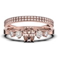 thumbnail image 1 of Minimalist Classic 1.65 Carat Oval Cut Morganite And Diamond Moissanite Engagement Ring, Wedding Ring in 925 Sterling Silver With 18k Rose Gold Plating, Gift, Promise Ring, Trio Rings Set, 1 of 4