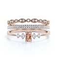 thumbnail image 1 of Minimalist Classic 1.65 Carat Oval Cut Morganite And Diamond Moissanite Engagement Ring, Wedding Ring in 925 Sterling Silver With 18k Rose Gold Plating, Gift, Promise Ring, Trio Rings Set, 1 of 3