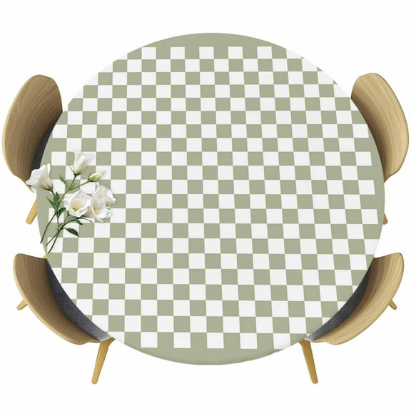 Minimalist Classic Buffalo Checker Plaid Fitted Round Tablecloths Table Covers 36"-44",Waterproof Table Cloth for Kitchen Holiday Party Tables Decor