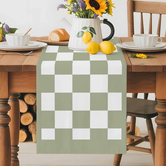 Minimalist Classic Buffalo Checker Plaid Table Runner 70 Inches Long, Sage Green White Lattice Table Runners Tabletop Scarf Kitchen Dining Tables Decoration for Home Party Indoor Outdoor