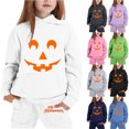 thumbnail image 1 of Minimalist Classic Jack-o-Lantern Face Kids Halloween Tracksuit, 2Pcs Stretch Polyester Hoodie Jogger Set for Toddler & School-Age Kids(White100), 1 of 6