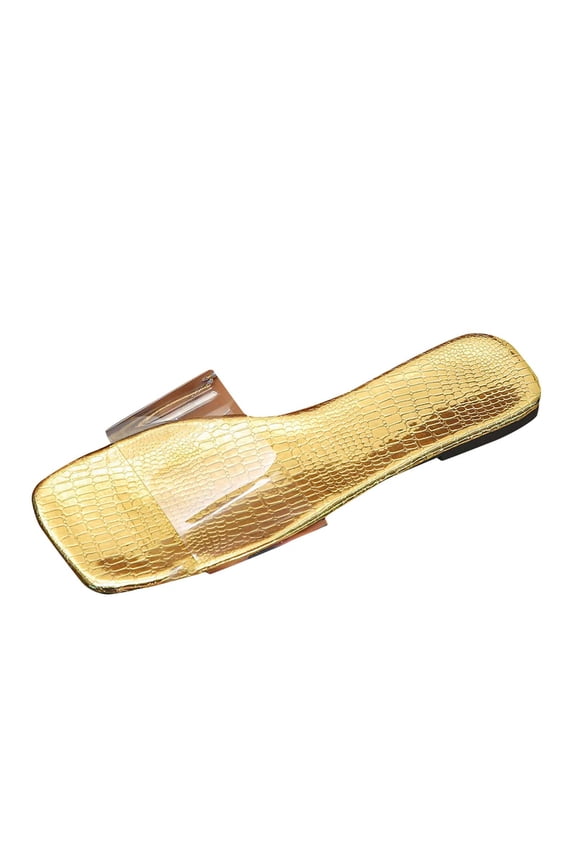 Minimalist Clear Strap Flat Slide Sandals Open Toe Everyday Casual Footwear Gold 35