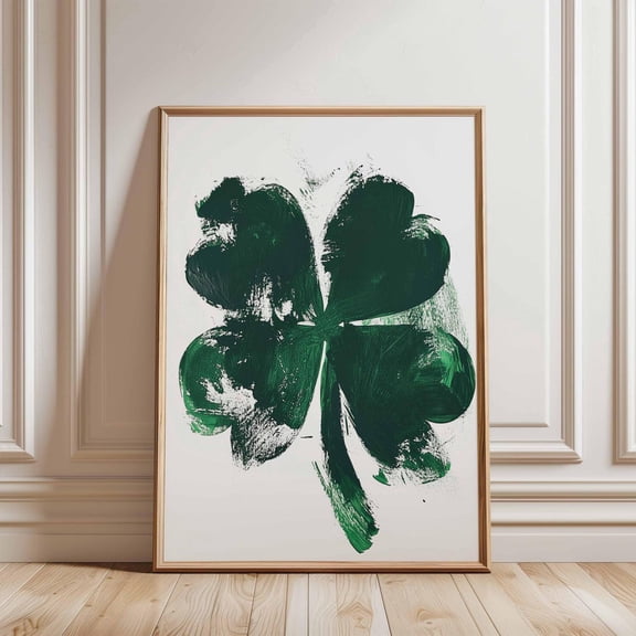 Minimalist Clover Abstract Green Four Leaf Lucky Symbol Art Unframed Paper Print