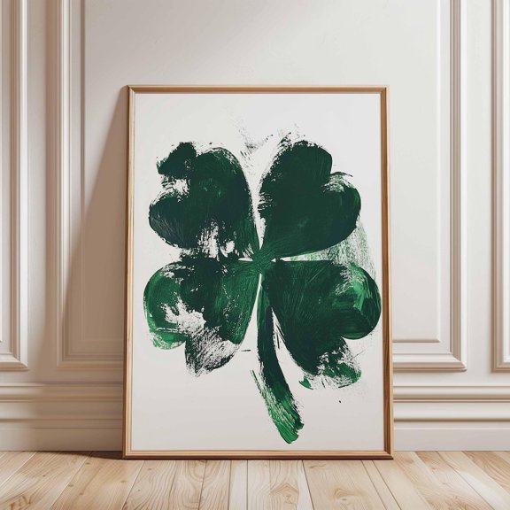Minimalist Clover Abstract Green Four Leaf Modern Lucky Symbol Poster Wall Art Print