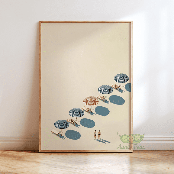 Minimalist Coastal Umbrella Modern Summer Ocean View Poster , Poster Print Only