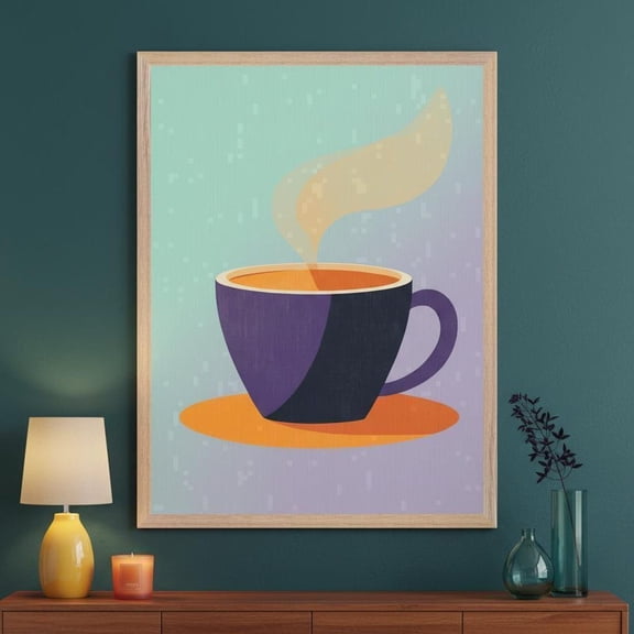 Minimalist Coffee Cup Art, Modern Kitchen Poster, Steaming Mug Illustration, Unframed Canvas 8x10in