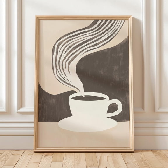Minimalist Coffee Cup Art Print - Abstract Beige And Brown Wall Decor, Modern Artwork For Kitchen Or Coffee Corner Wall Art, Modern Wall Decor, 8x12 UNFRAMED
