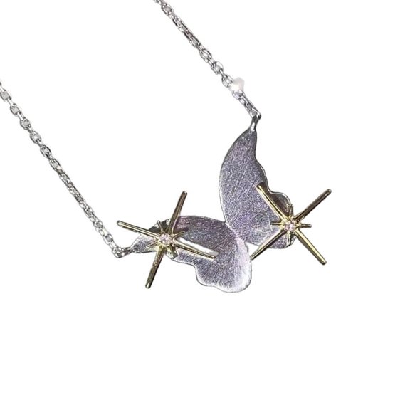 Minimalist Collarbone Chain Featuring Butterfly And Four Pointed Star Modern Matte Alloy Fashion Jewelry
