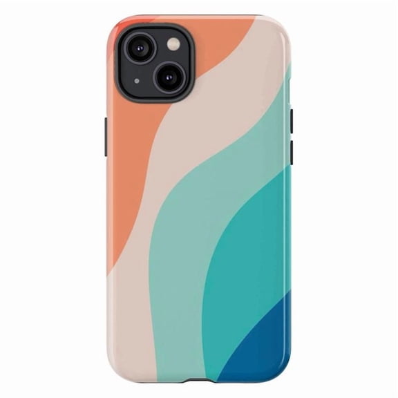 Minimalist Color Block Phone Case for iPhone 17 16 15 14 13 12 11 Pro Max Mini Plus, Aesthetic Retro Orange & Blue Wave Phone Cover
