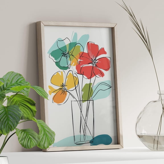 Minimalist Colorful Flower Arrangement in Vase Fauvism Style Henri Matisse Inspired Modern Botanical, Unframed Canvas