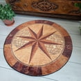 thumbnail image 1 of Minimalist Compass Round Rug, clean nautical circle carpet for living room or open-plan space, soft washable non-slip floor mat, sophisticated coastal contemporary home décor, 1 of 5