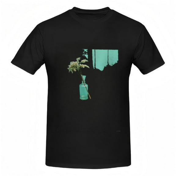 Minimalist Cotton Short Sleeve T-Shirt for Women - Turquoise Branch Design Artistic Nature-Inspired Tee Top