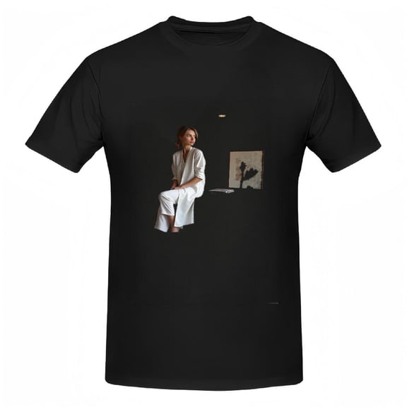 Minimalist Cotton Short Sleeve T-Shirts with Abstract Black Pattern Design - Simple Flowing Tee Tops for Effortless Style