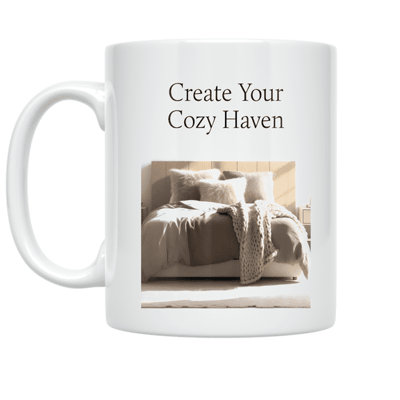 Minimalist Cozy Bed Illustration - Home Comfort Enthusiast - 11 oz Ceramic Coffee Mug