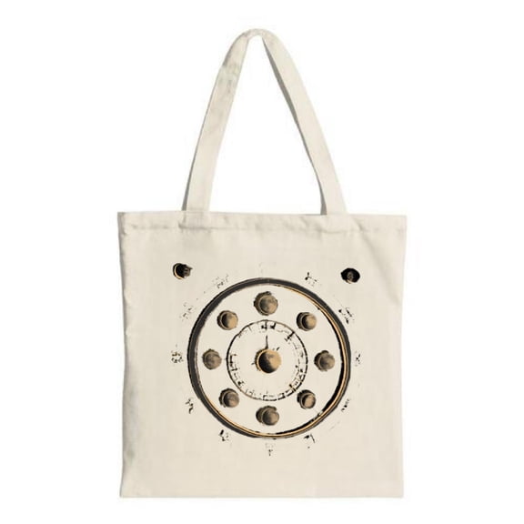 Minimalist Cream Tote Bag with Artistic Clock Design & Moon Phases - Perfect for Shopping Travel & Parties - Reusable Canvas Bag