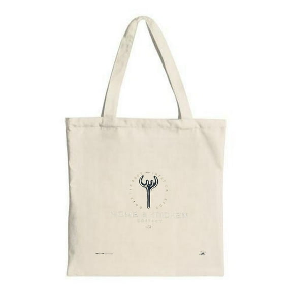 Minimalist Cream Tote Bag with Dark Blue " ACHARDAN GOURMET " Circular Pattern - Perfect for Shopping Travel & Parties