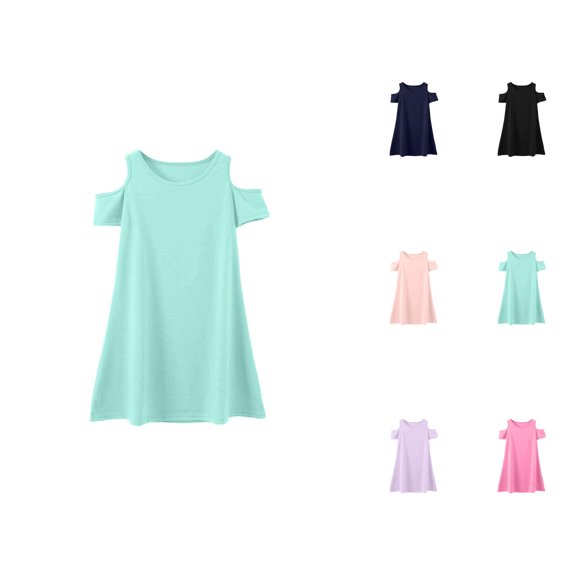 Minimalist Crew Neck Short Sleeve Dress – Basic Comfort Gown Ages 3-12, Preschool & Play Outfit, Simple Pair Alongside Pink Dress for Girls Ensemble