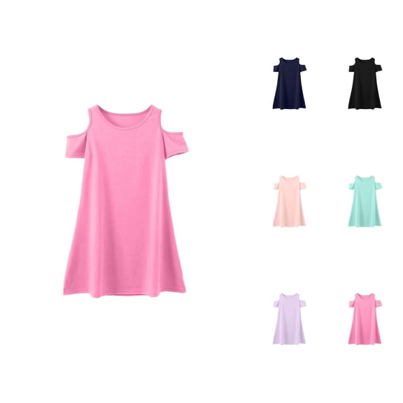 Minimalist Crew Neck Short Sleeve Dress – Basic Comfort Gown Ages 3-12, Preschool & Play Outfit, Simple Pair Alongside Pink Dress for Girls Ensemble
