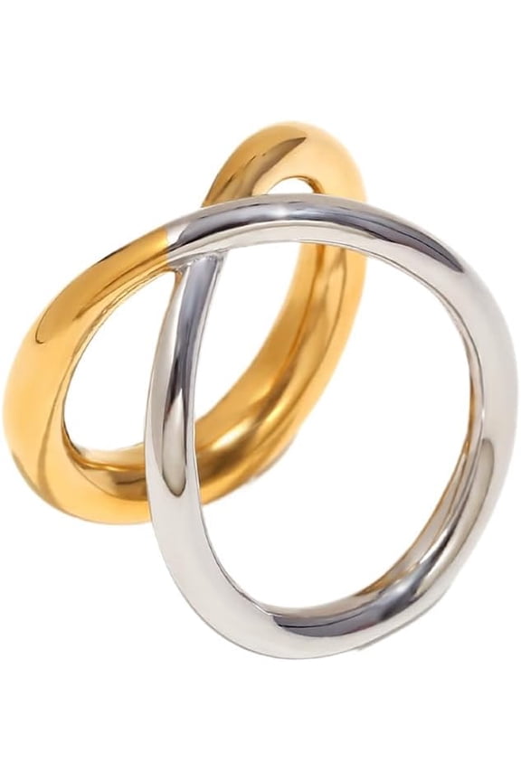 Minimalist Cross Double Layers Ring for Women Stainless Steel Thumb Band X Shape Line Statement Stacking Rings Thick Finger Bands Fashion Jewelry