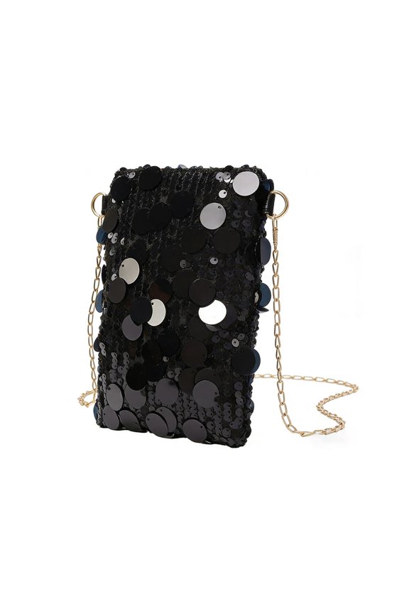 Minimalist Crossbody Messenger with Sequined Panel for Everyday Commute and Workout-Friendly Phone Holder and Chain