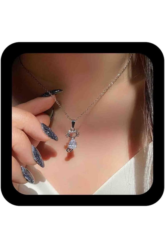 Minimalist Crystal Cat Choker Necklace Silver Cat Pendant Necklace Rhienstone Cat Animal Chain Necklace Boho Cz Cat Lovers Necklace Chain Jewelry For Women