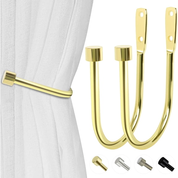 Minimalist Curtain Holdbacks 2 count, Cast Iron Solid   Curtain Side Holders for Wall, Curtain Tieback Hook Pull Backs for Drapes Window  Decoration (Electroplate )