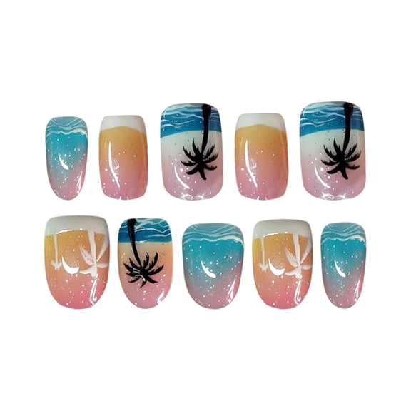 Minimalist Cute Floral French Tip Set Featuring Coconut Tree Designs Ideal For Fresh 24PCS