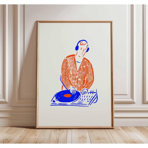 Minimalist DJ Poster Red Blue Turntable Art