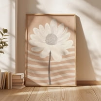 Minimalist Daisy Flower Art Print, Beige And White Floral, Modern Botanical Simple Nature-Inspired Artwork Wall Art, Modern Wall Decor, 8x12 UNFRAMED