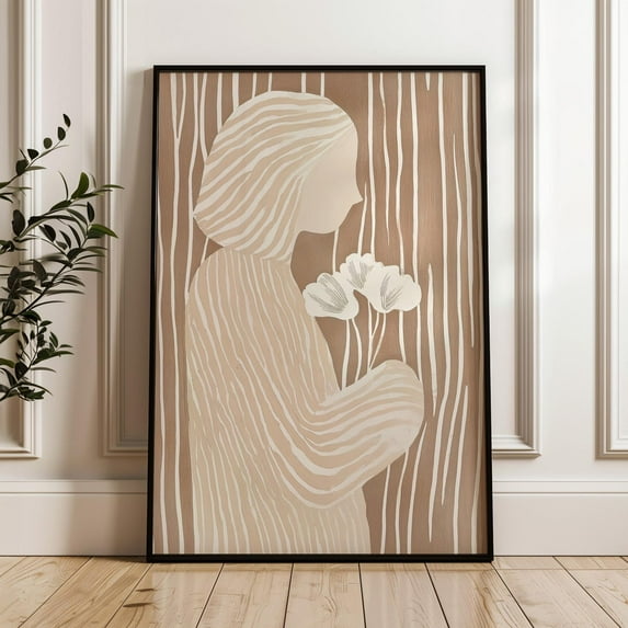 Minimalist Daisy Flower Art Print, Beige And White Floral, Modern Botanical Simple Nature-Inspired Artwork Wall Art, Modern Wall Decor, 12x18 UNFRAMED