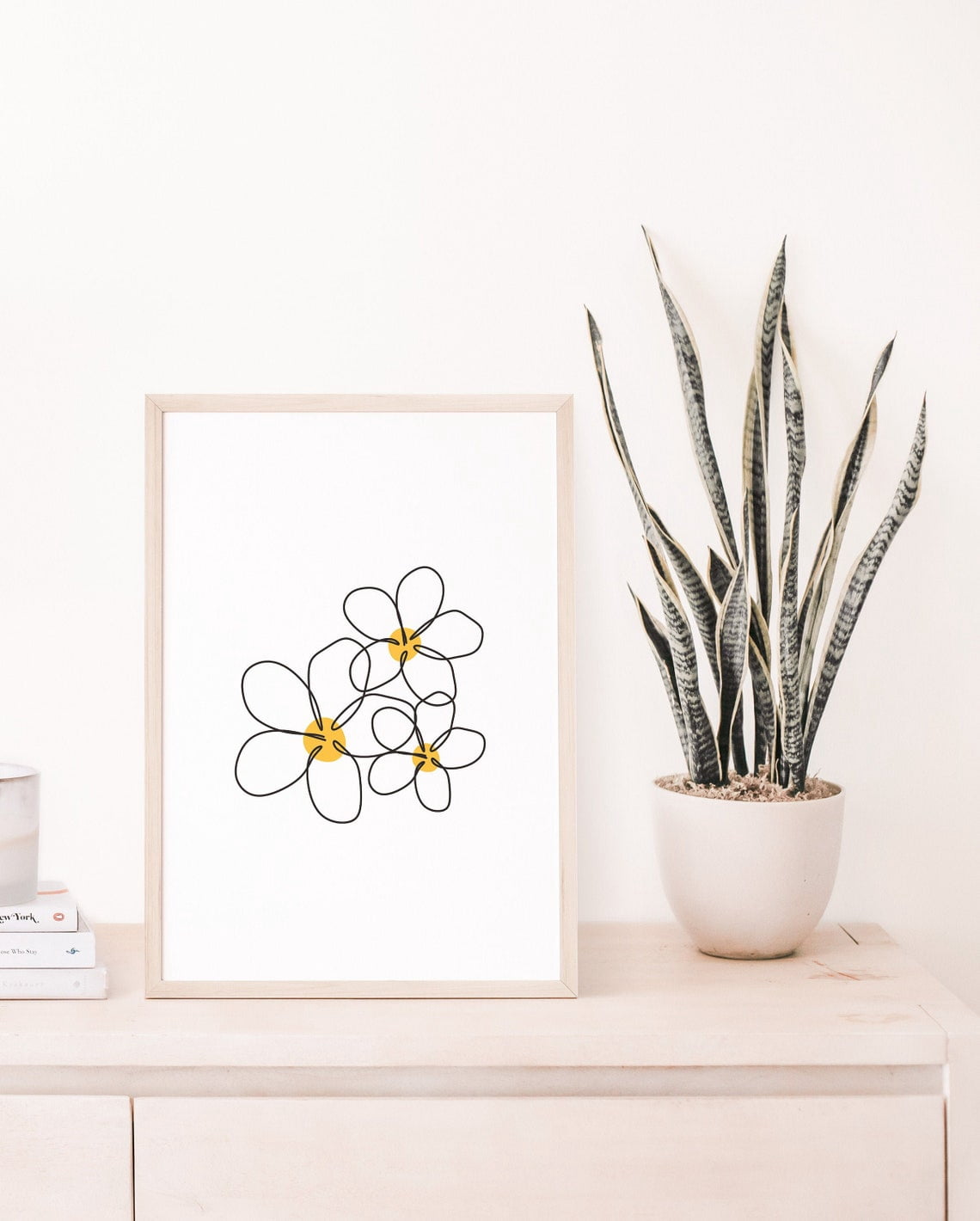 Minimalist Daisy Line Art Wall Art Print, Simple Floral Bedroom Home ...