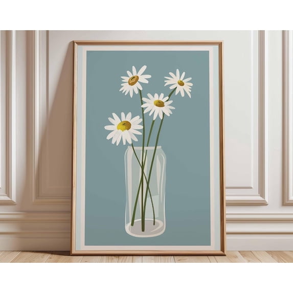 Minimalist Daisy Vase Wall Art Print, Unframed Paper Poster 8x10in
