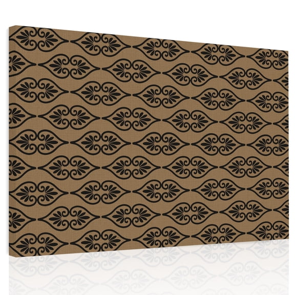 Minimalist Damask Scroll Canvas Print Wall Art, Classic Floral Vines Brown Wall Decor Modern Artwork Paintings Pictures for Living Room Framed and Stretched Ready to Hang 12" x 16"