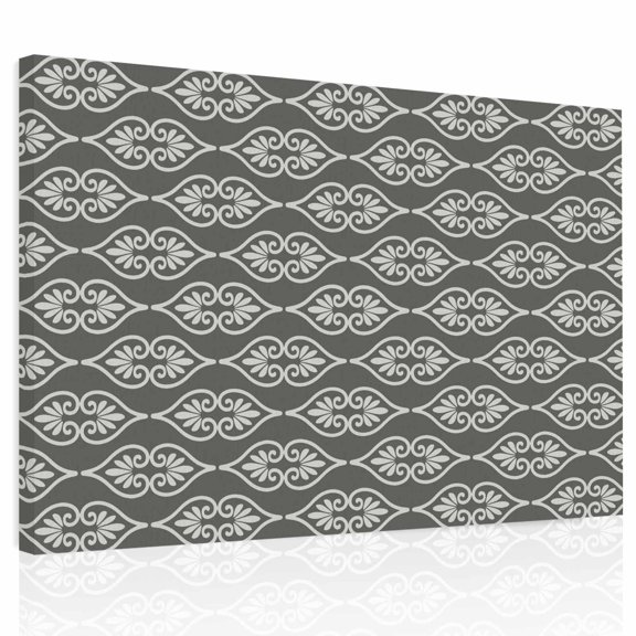 Minimalist Damask Scroll Canvas Print Wall Art, Classic Floral Vines Gray Wall Decor Modern Artwork Paintings Pictures for Living Room Framed and Stretched Ready to Hang 20" x 24"