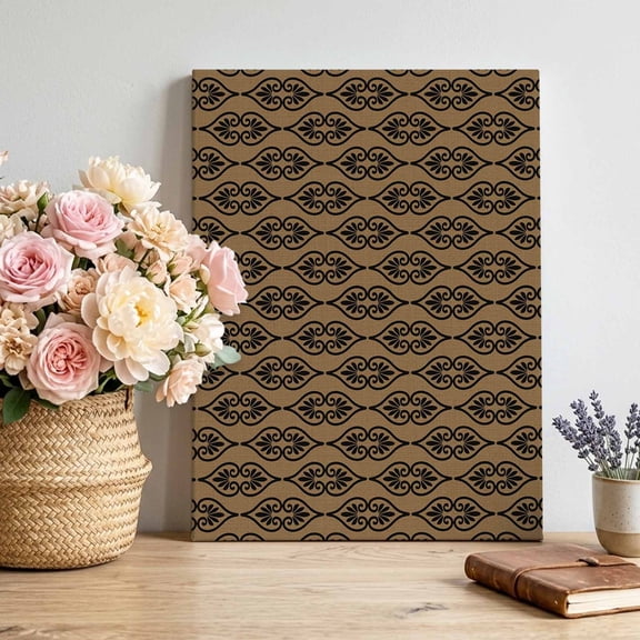 Minimalist Damask Scroll Canvas Wall Art for Living Room, Classic Floral Vines Brown Wall Decor Framed Artwork Pictures Ready to Hang for Bedroom Office Home Decor 8x10 Inch